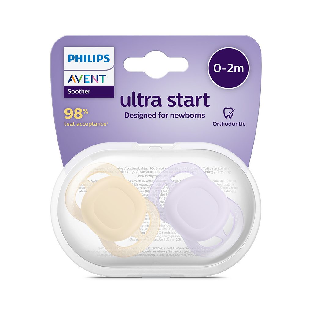 Philips Avent SCF075/01 Játszócumi ultra start neutral 0-2hó lányos 2 db (lila-sárga)