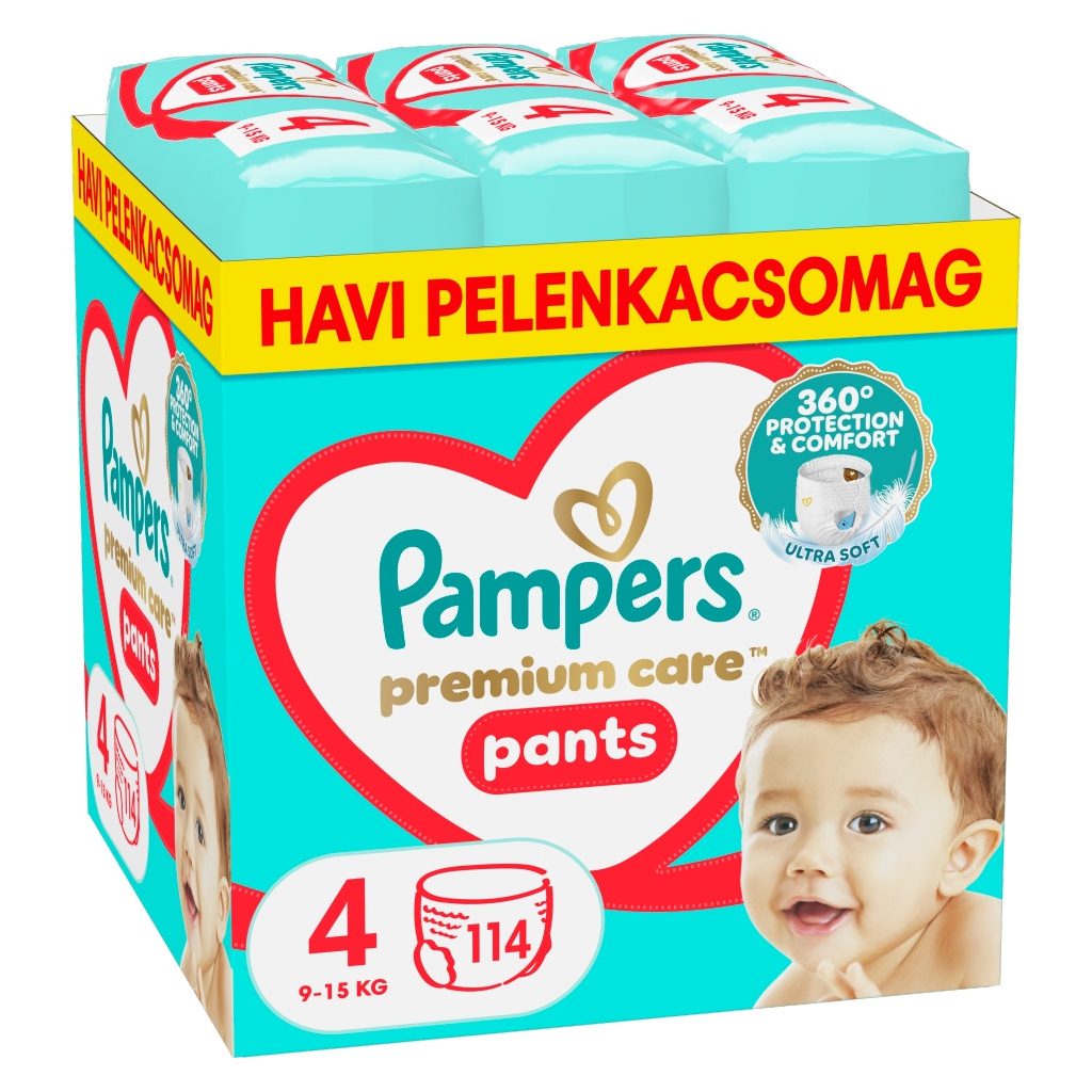 Pampers Premium Care Pants bugyipelenka 4, 9-15 kg, HAVI PELENKACSOMAG 114 db