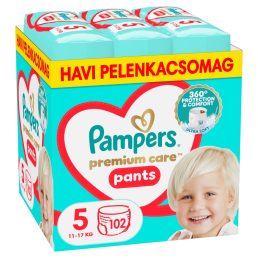   Pampers Premium Care Pants bugyipelenka 5, 11-17 kg, HAVI PELENKACSOMAG 102 db