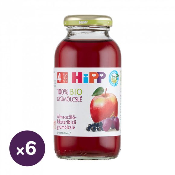 Hipp BIO alma-szőlő-feketeribizli gyümölcslé C-vitaminnal, 4 hó+ (6x200 ml)