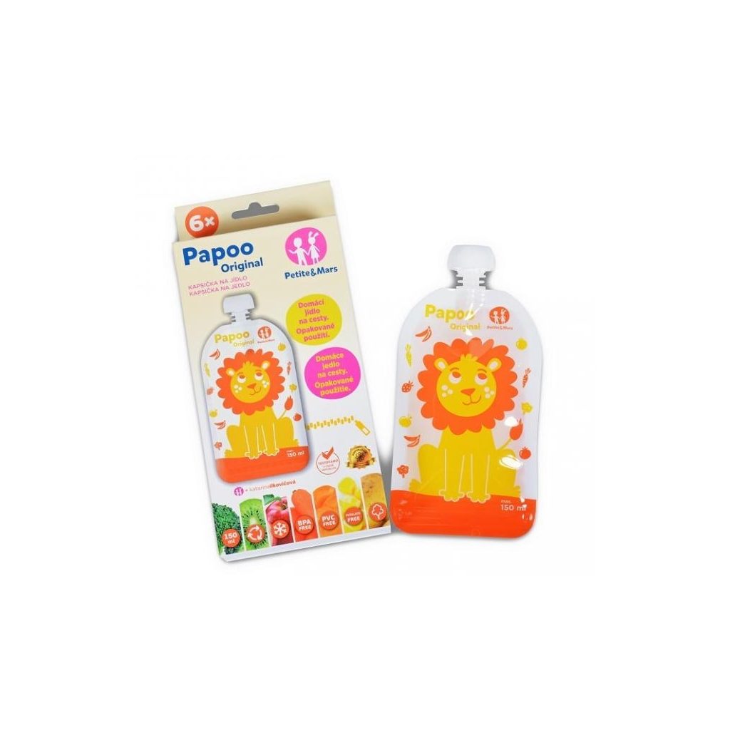 Petite&Mars Papoo Original tasak bébiételekhez - oroszlán (6 db)