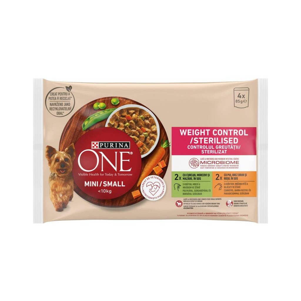 Purina One Mini Weight Control/Steril alutasakos kutyaeledel pulykával és csirkével (4x85 g)