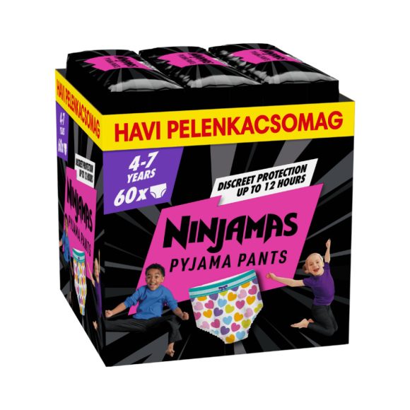 Pampers Ninjamas Pyjama Pants éjszakai bugyipelenka szívecskés 4-7, 17-30 kg, 60 db