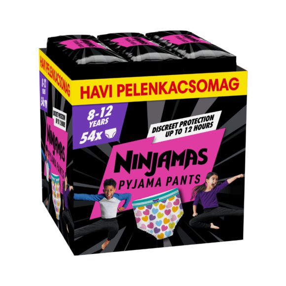 Pampers Ninjamas Pyjama Pants éjszakai bugyipelenka szívecskés 8-12, 27-43 kg, 54 db