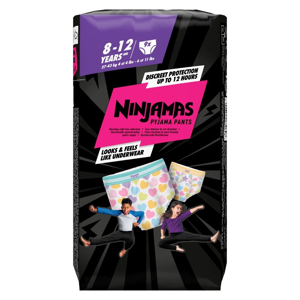 Pampers Ninjamas Pyjama Pants éjszakai bugyipelenka szívecskés 8-12, 27-43 kg, 9 db