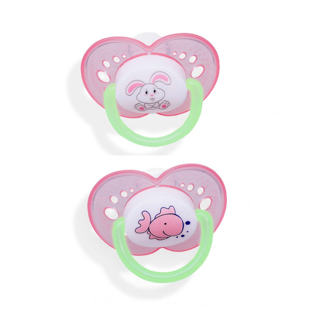 BabyBruin világítós szilikon játszócumi 0-6 hó, 2db (rózsa)