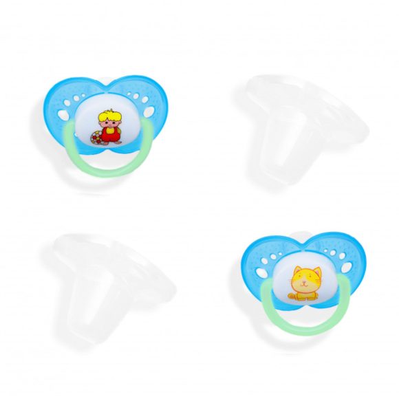 BabyBruin világítós szilikon játszócumi, kupakkal, 0-6 hó, 2db (kék)