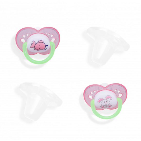 BabyBruin világítós szilikon játszócumi, kupakkal, 0-6 hó, 2db (rózsa)