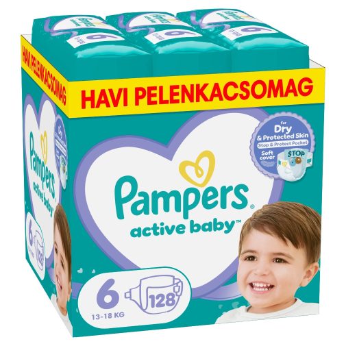 Pampers Active Baby pelenka, Junior 6, 13-18 kg, HAVI PELENKACSOMAG 128 db