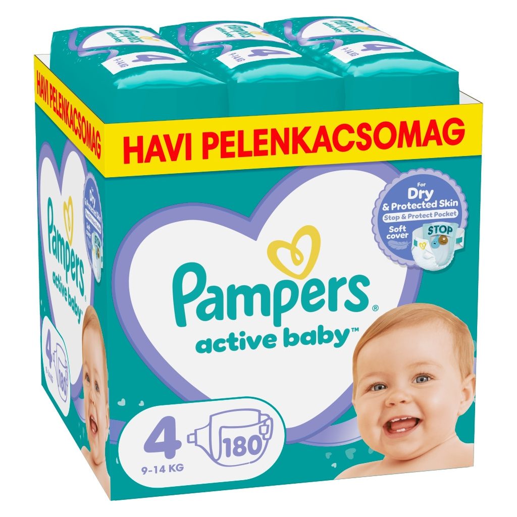 Pampers Active Baby pelenka, Maxi 4, 9-14 kg, HAVI PELENKACSOMAG 180 db