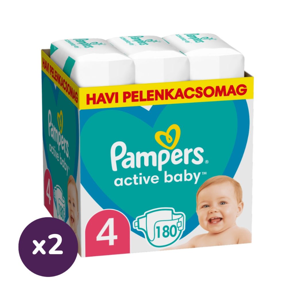 INGYENES SZÁLLÍTÁS - Pampers Active Baby pelenka, Maxi 4, 9-14 kg, 1+1, 360 db + ajándék Harmonie törlőkendő