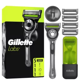   Gillette Labs borotva bőrradírral 5 db borotvabetéttel, fali tartóval és utazótokkal + AJÁNDÉK Kulacs