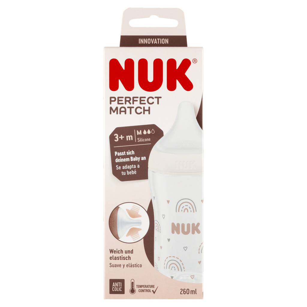NUK Perfect Match cumisüveg hőmérővel 260ml (szivárvány)