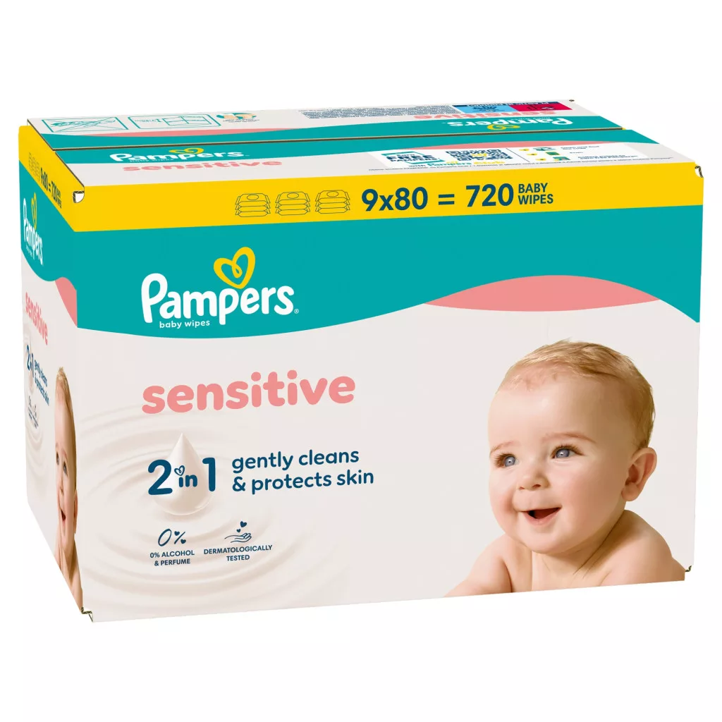 Pampers Sensitive nedves törlőkendő XXL 9x80 db