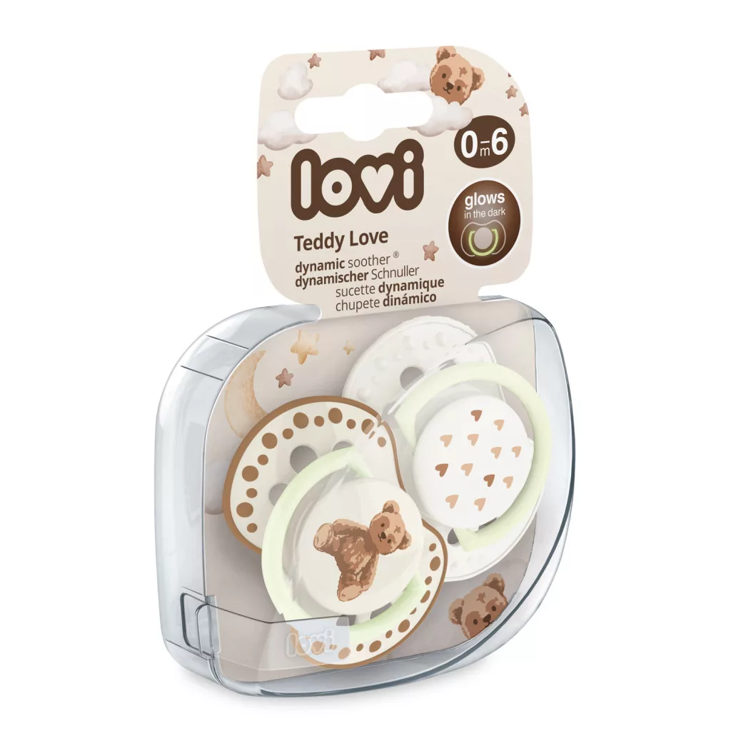 LOVI Világító szilikon dinamikus cumi TEDDYLOVE 0-6 hó, 2db