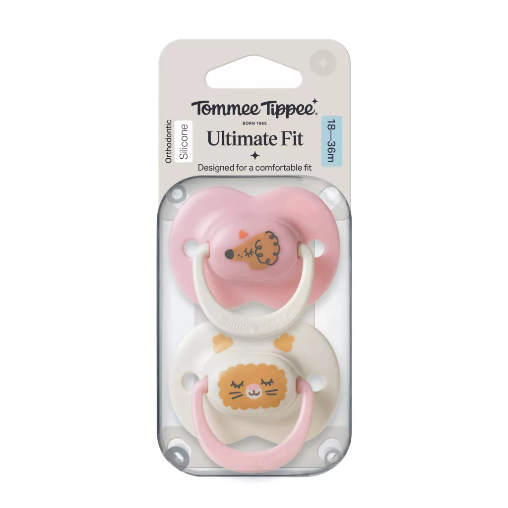 Tommee Tippee Ultimate Fit nyugtató cumi sterilizáló tokkal 18-36 hó 2 db (lányos)