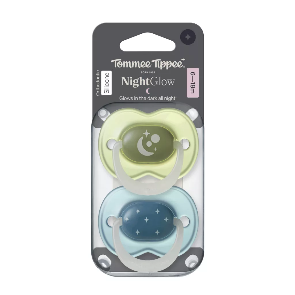 Tommee Tippee Night Glow éjszakai nyugtató cumi sterilizáló tokkal 6-18 hó 2 db