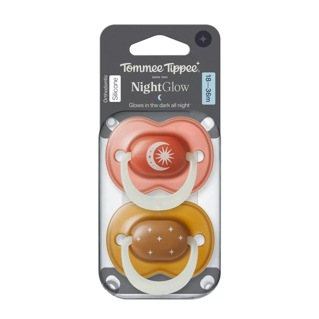 Tommee Tippee Night Glow éjszakai nyugtató cumi sterilizáló tokkal 18-36 hó 2 db