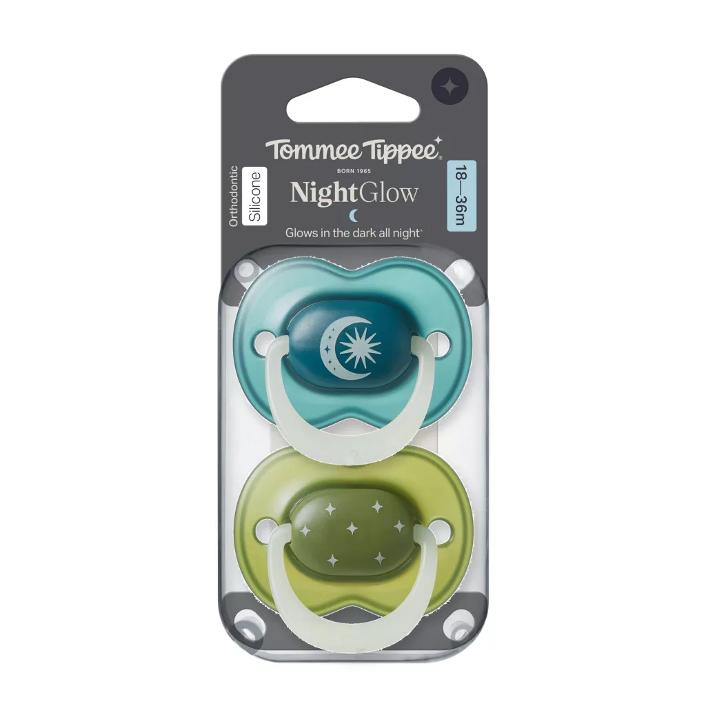 Tommee Tippee Night Glow éjszakai nyugtató cumi sterilizáló tokkal 18-36 hó 2 db