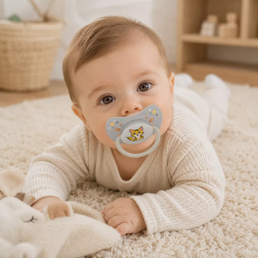 BabyBruin latex játszócumi világító karikával cseresznye cumival 1-es méret (Cica)