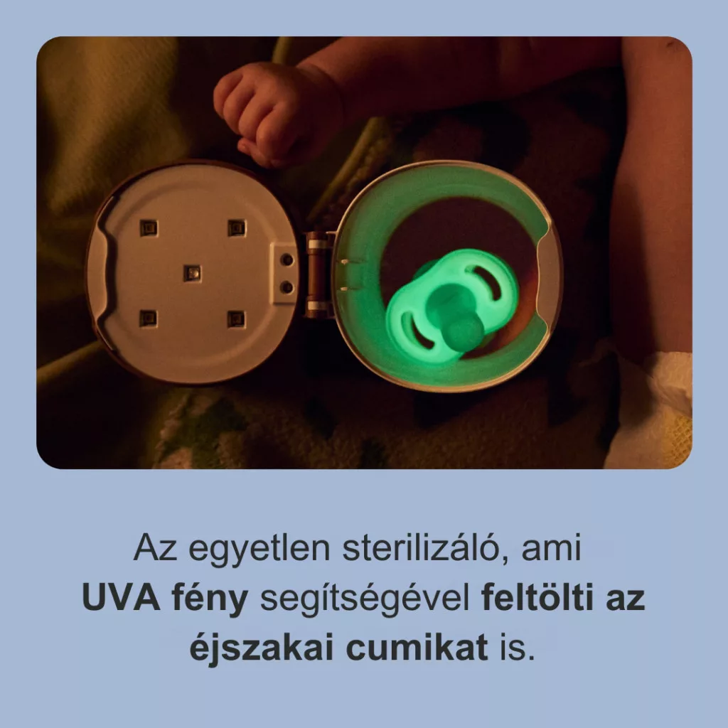 Tommee Tippee Night Glow Pod UV sterilizáló és fénytöltő tok Ultra Light cumival