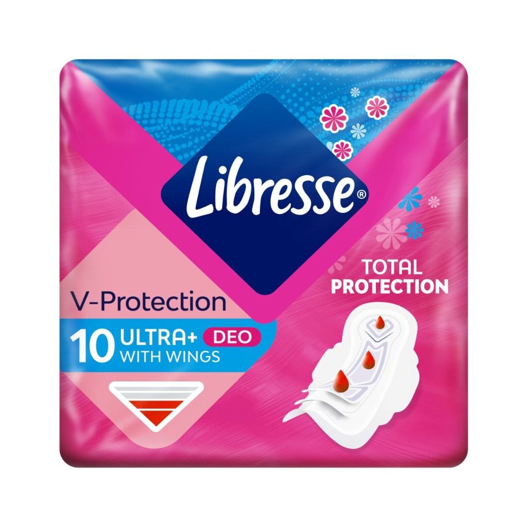 Libresse Ultra+ Deo Freshness & Protection enyhén illatosított szárnyas egészségügyi betét (10 db)