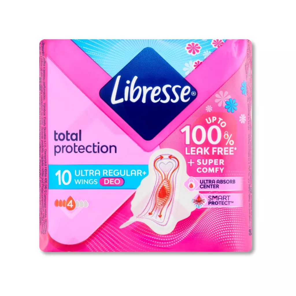 Libresse Ultra+ Deo Freshness & Protection enyhén illatosított szárnyas egészségügyi betét (10 db)