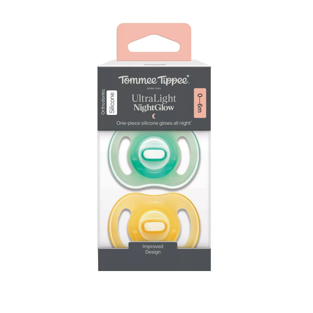 Tommee Tippee Ultra Light Night Glow éjszakai cumi sterilizáló tokkal 0-6 hó 2 db