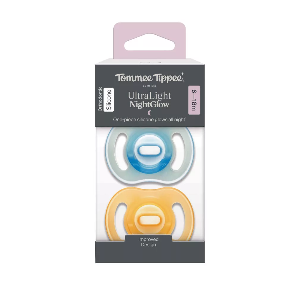 Tommee Tippee Ultra Light Night Glow éjszakai cumi sterilizáló tokkal 6-18 hó 2 db