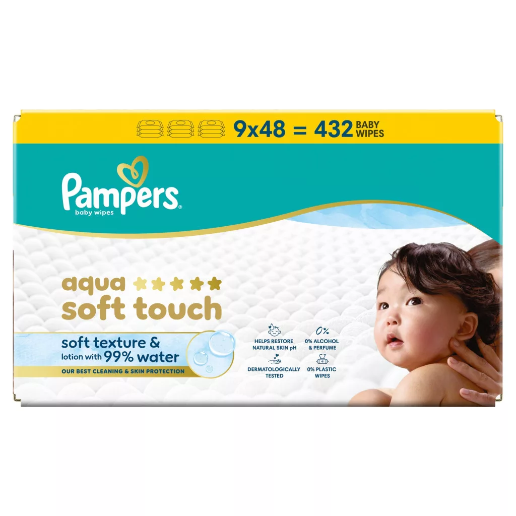 Pampers Aqua Soft Touch nedves törlőkendő 9x48 db