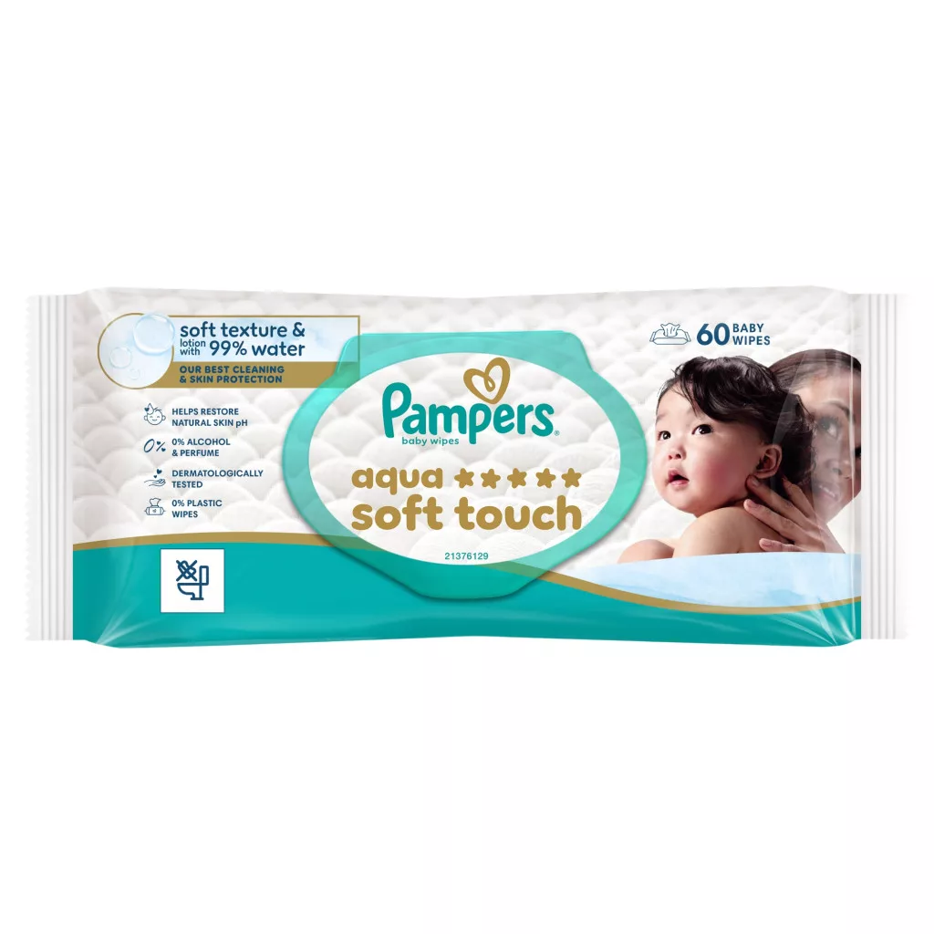 Pampers Aqua Soft Touch nedves törlőkendő 60 db