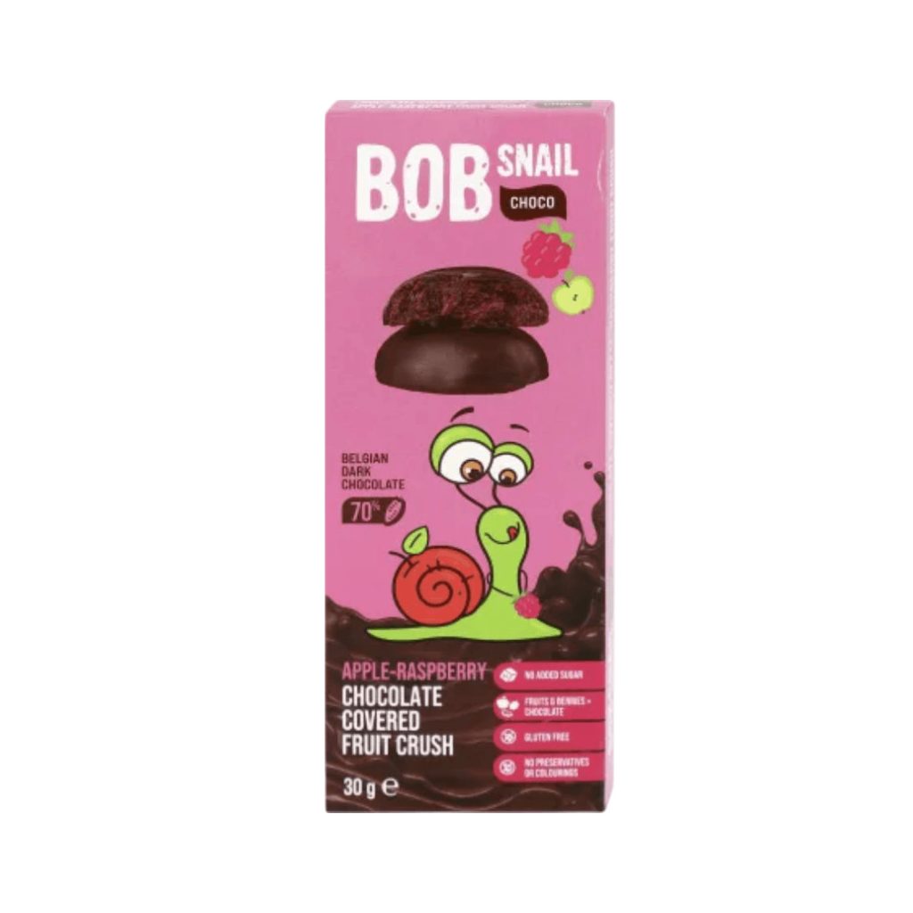 Bob Snail alma-málna gyümölcs snack étcsokoládéban (30 g)