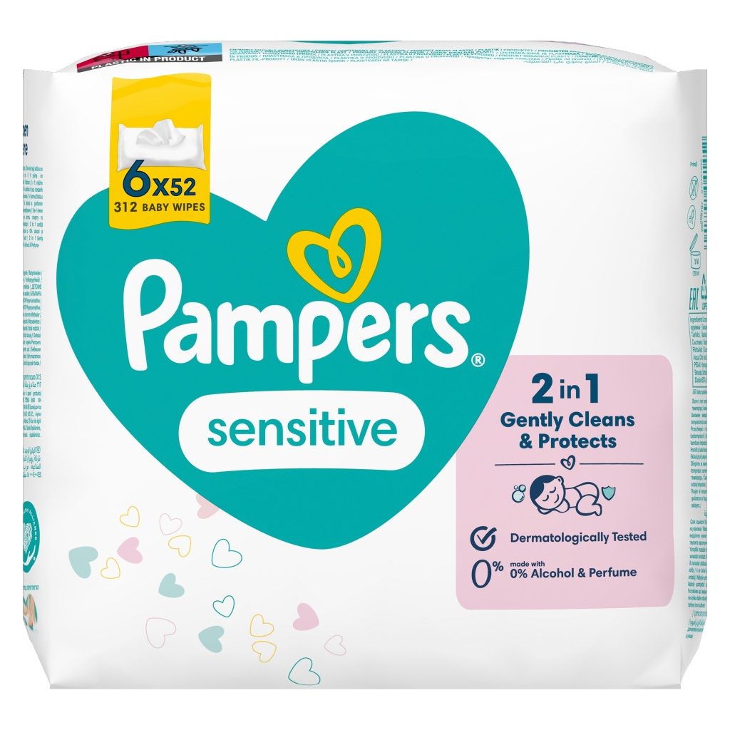 Pampers Sensitive nedves törlőkendő (6x52 db)