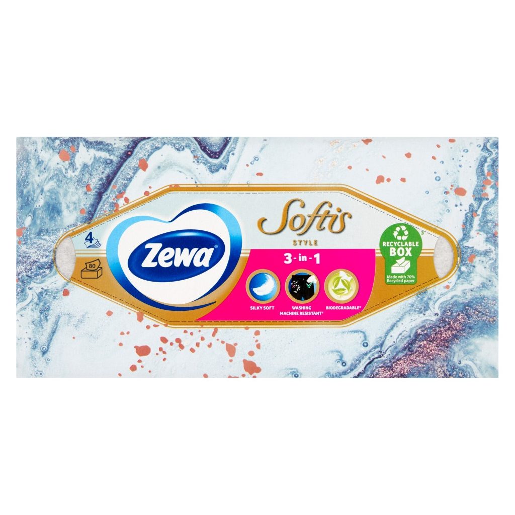 Zewa Softis Style 4 rétegű illatmentes dobozos papírzsebkendő (80 db)