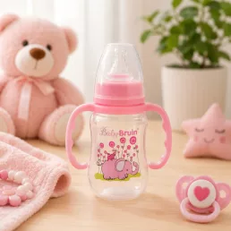   BabyBruin műanyag karcsúsított cumisüveg fogóval - rózsaszín (125 ml)