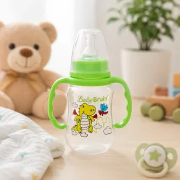   BabyBruin műanyag karcsúsított cumisüveg fogóval - zöld (125 ml)