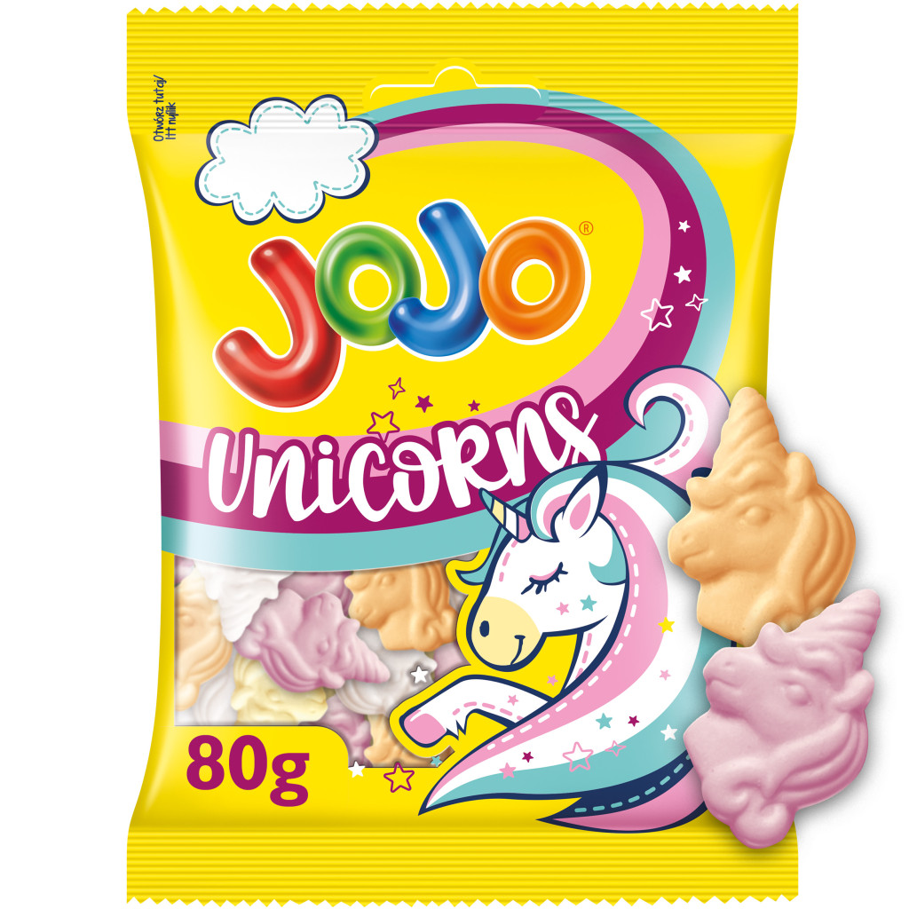 Jojo Unikorns gluténmentes vegyes gyümölcsízű habosított gumicukorka (80 g)