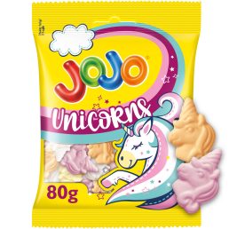   Jojo Unikorns gluténmentes vegyes gyümölcsízű habosított gumicukorka (80 g)
