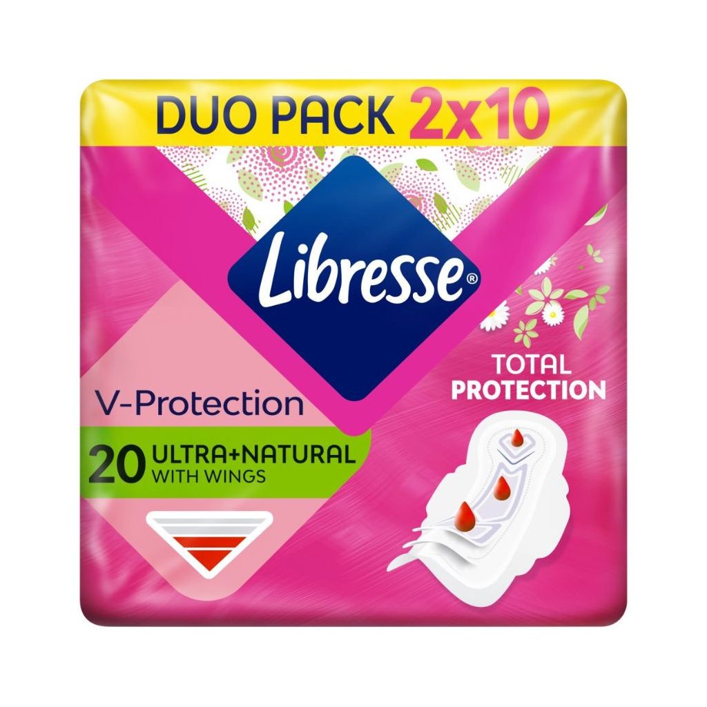 Libresse Ultra+ Natural szárnyas egészségügyi betét aloe vera kivonattal (2x10 db)