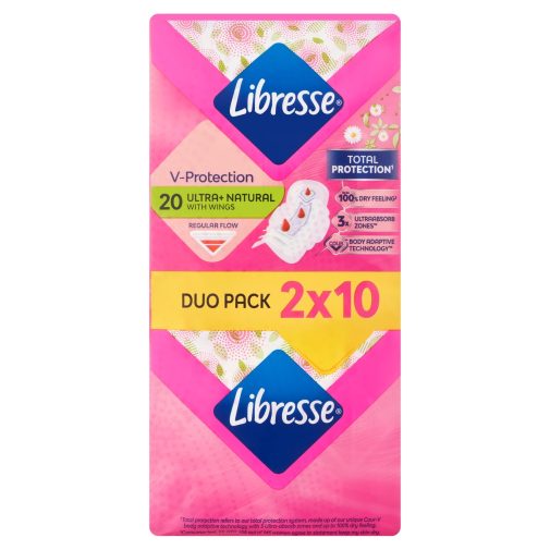 Libresse Ultra+ Natural szárnyas egészségügyi betét aloe vera kivonattal (2x10 db)