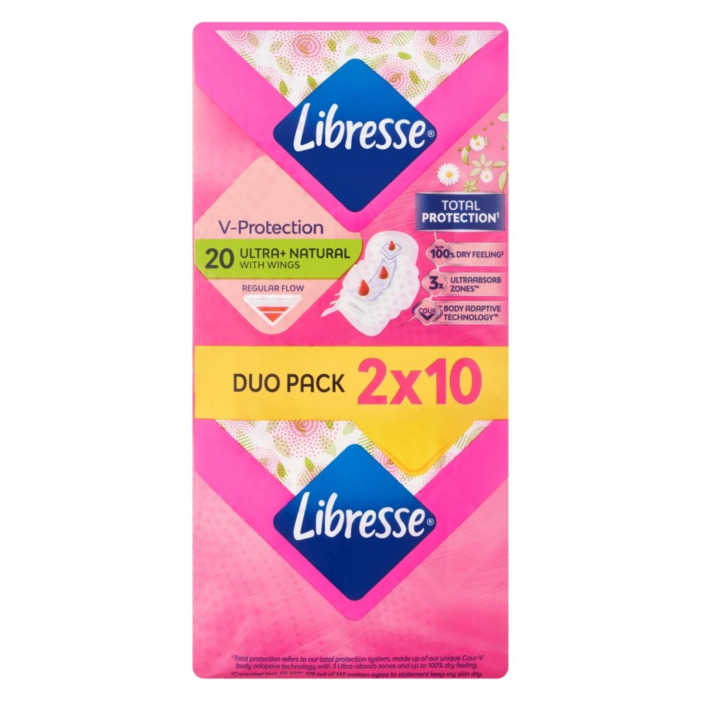 Libresse Ultra+ Natural szárnyas egészségügyi betét aloe vera kivonattal (2x10 db)
