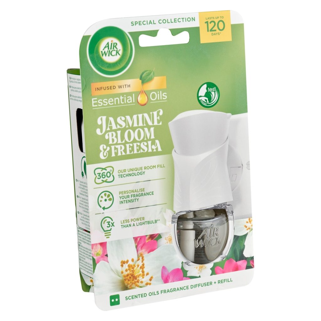 Air Wick elektromos légfrissítő készülék, Virágzó jázmin és frézia utántöltővel (19 ml)