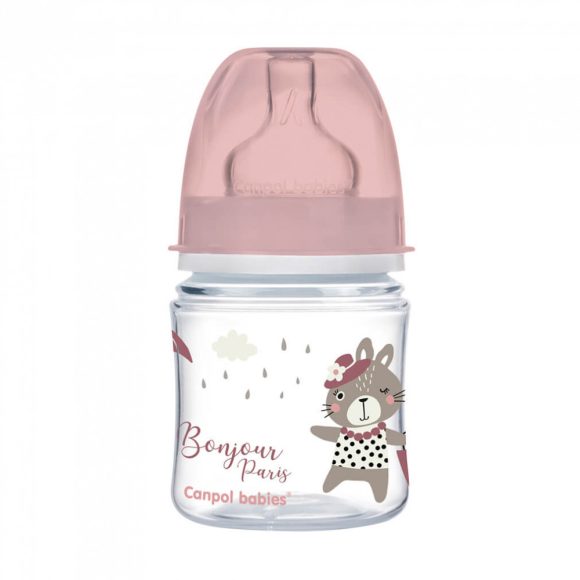 Canpol babies EasyStart anti-colic széles cumisüveg Bonjour Paris, 120 ml, 0 hó+ (rózsaszín)