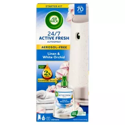   Air Wick Active Fresh Automata Légfrissítő spray készülék, Pamut és fehér orchidea illat (228 ml)