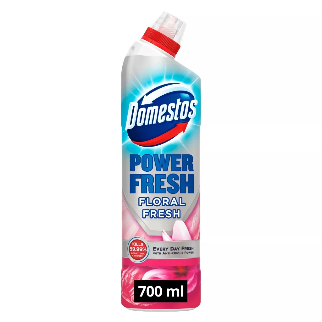 Domestos Power Fresh WC tisztító gél, vízkő lerakódás ellen, Floral Fresh, Intenzív illattal (700 ml)