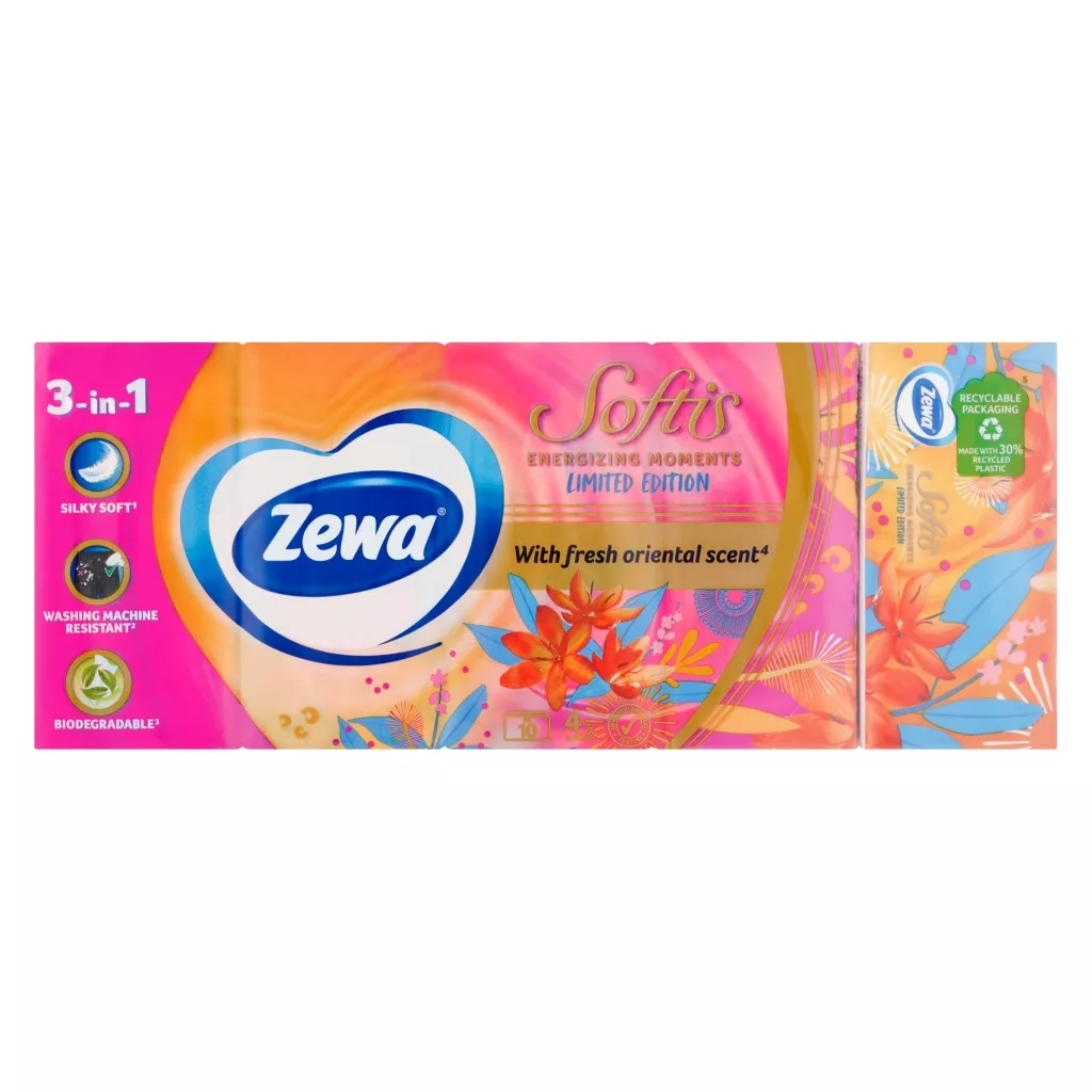 Zewa Softis Energizing Moments illatosított papír zsebkendő 4 rétegű (10x9 db)