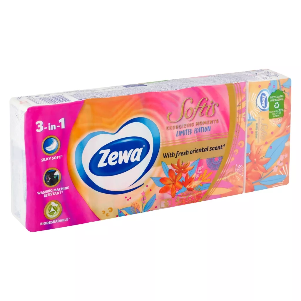 Zewa Softis Energizing Moments illatosított papír zsebkendő 4 rétegű (10x9 db)