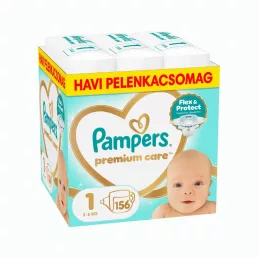   Pampers Premium Care pelenka 1, 2-5 kg, HAVI PELENKACSOMAG 156 db + AJÁNDÉK Baba az autóban matrica