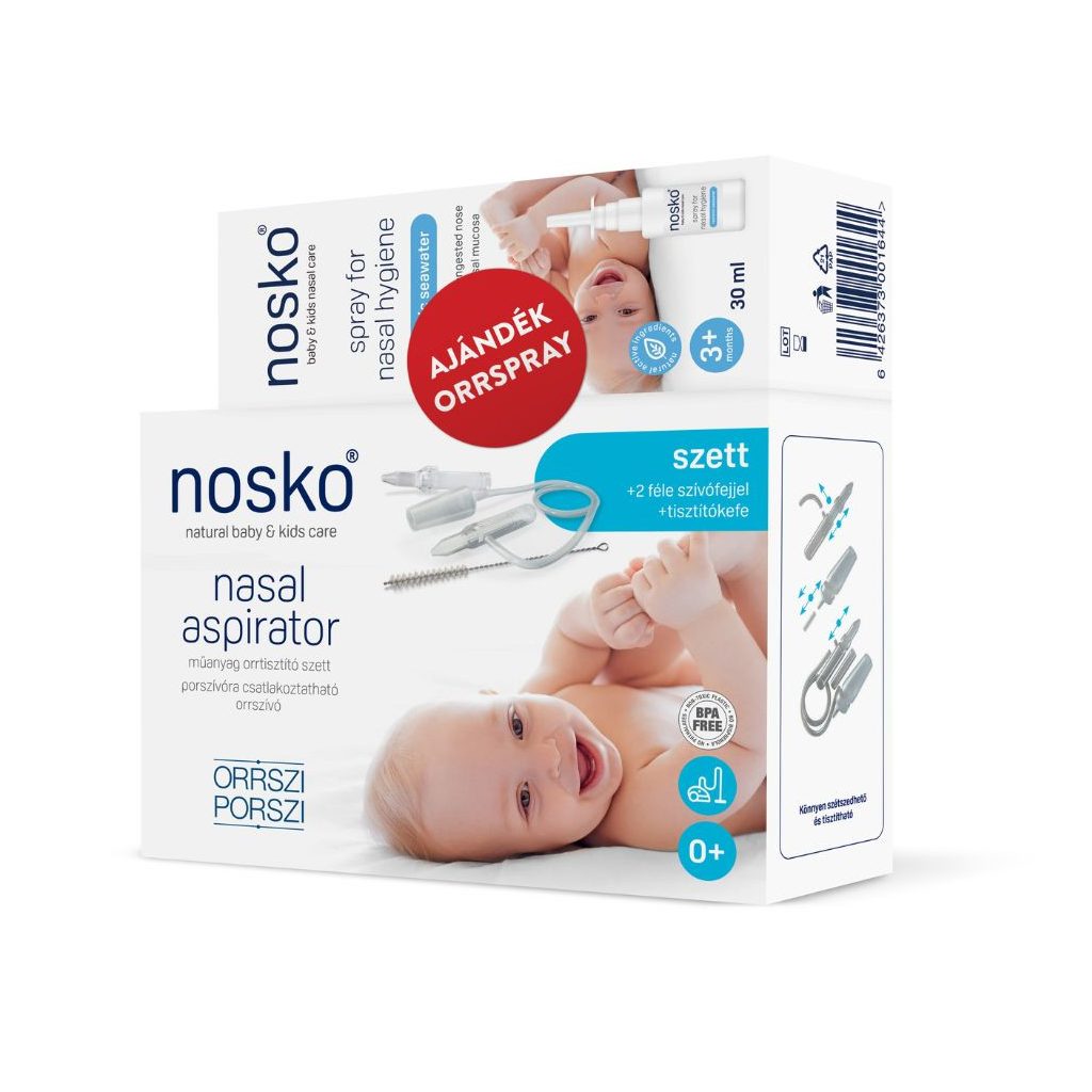Nosko Orrszi-Porszi orrszívó szett + Nosko baby izotóniás tengervizes orrspray 30 ml