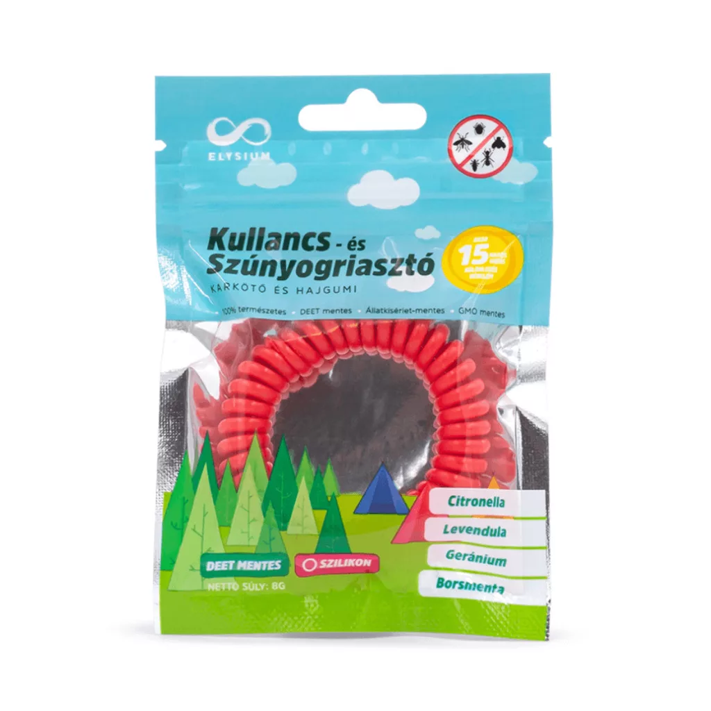 Elysium kullancs- és szúnyogriasztó szilikon karkötő és hajgumi 3 éves kortól